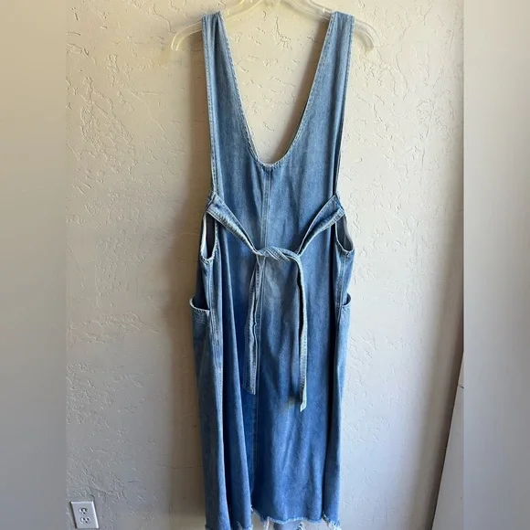 EE some denim maxi distressed overall dress LG boho casual retro pockets street - Picture 7 of 9